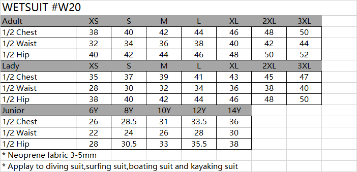 SIZE CHART SPORTSWEAR-Custom clothing expert