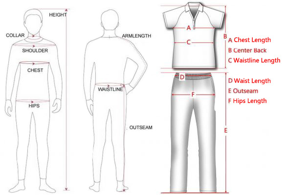 SIZE CHART ACTIVEWEAR-Custom clothing expert