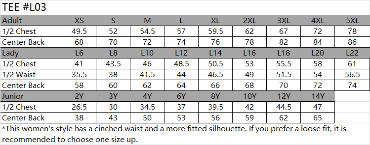 tee shirt size chart